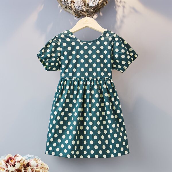 Toddler Girls Polka Dot Criss Cross Back Dress, Green