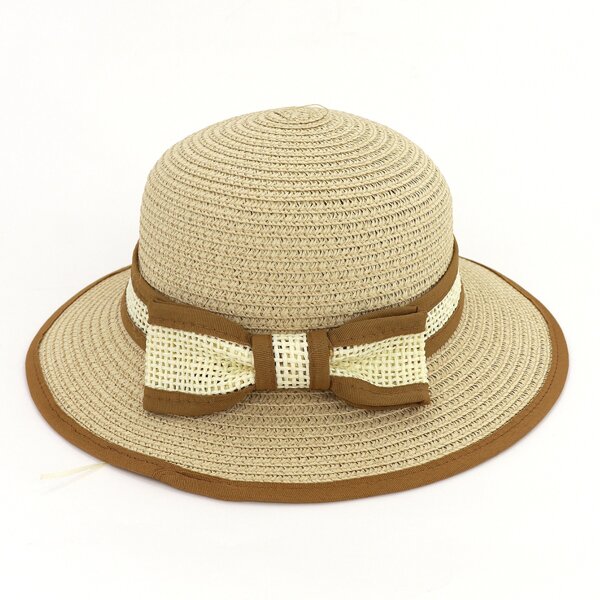 

Toddler Girls Bow Decor Straw Hat, Beige