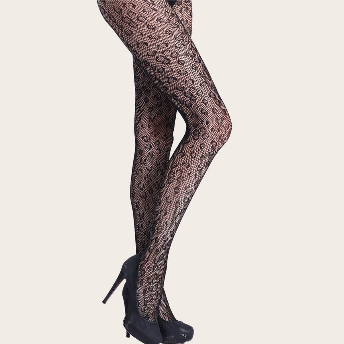

Leopard Print Fishnet Tight, Black