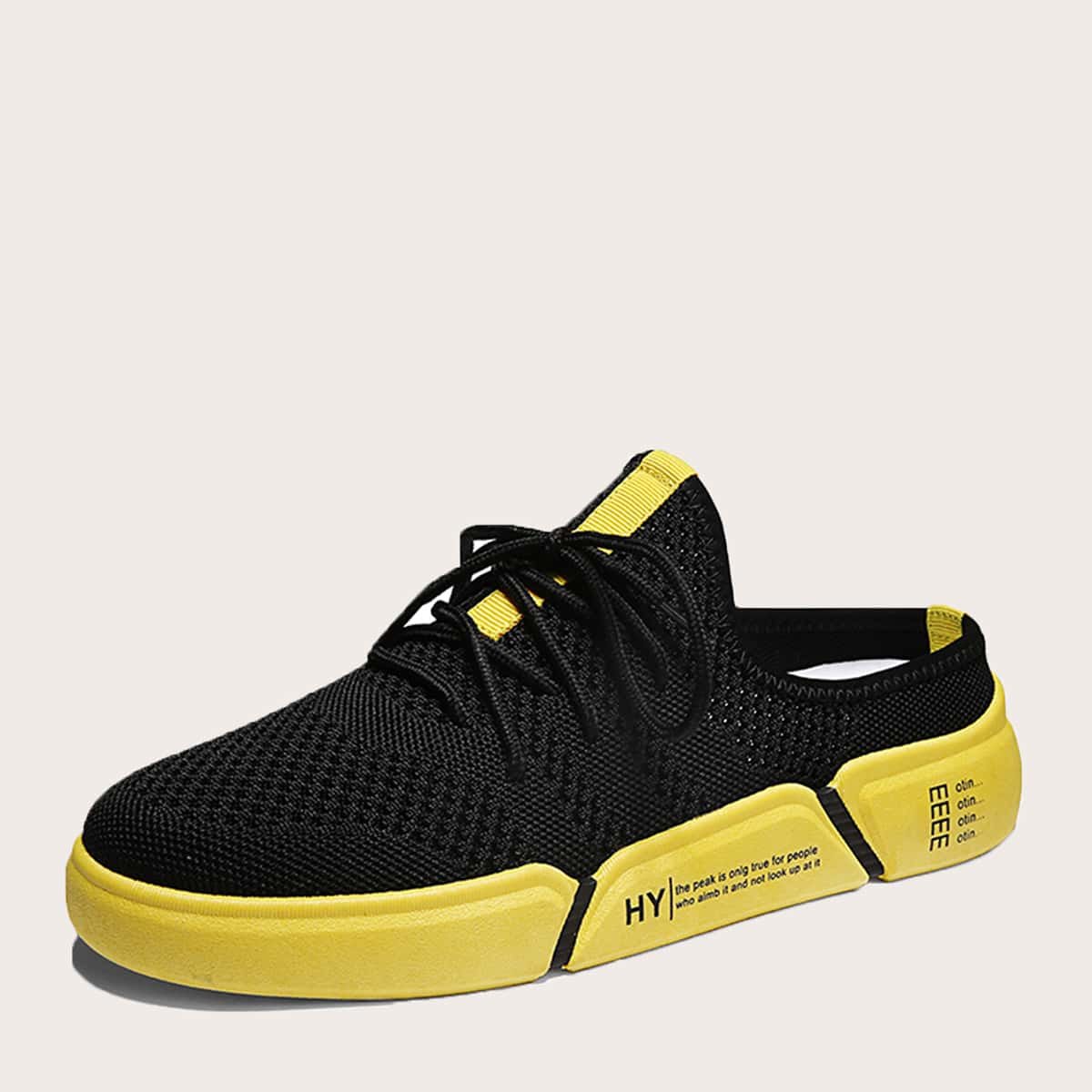 

Guys Lace-up Front Knit Sneaker Mules, Black