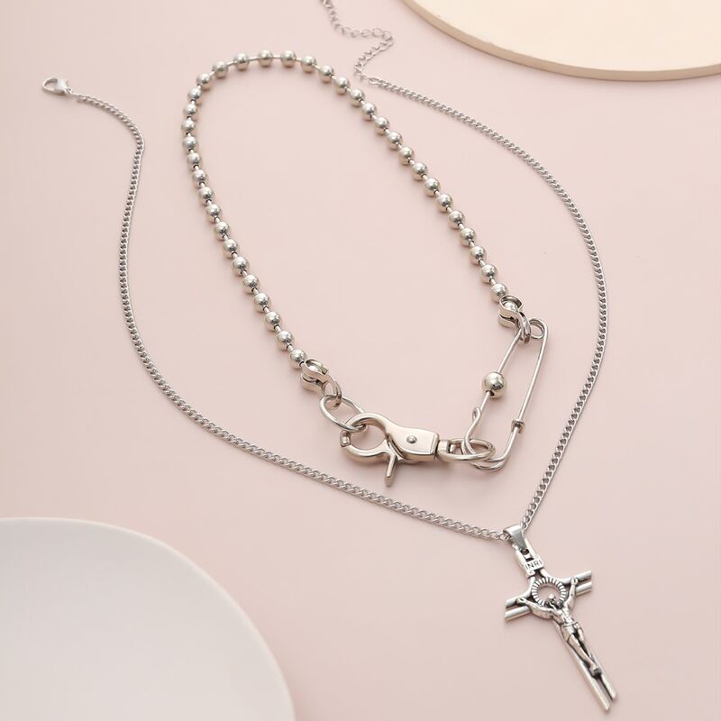 

2pcs Cross Charm Necklace, Silver