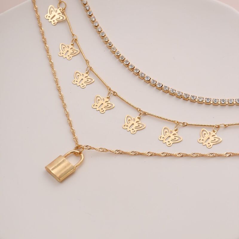 

3pcs Butterfly Tassel Necklace, Gold