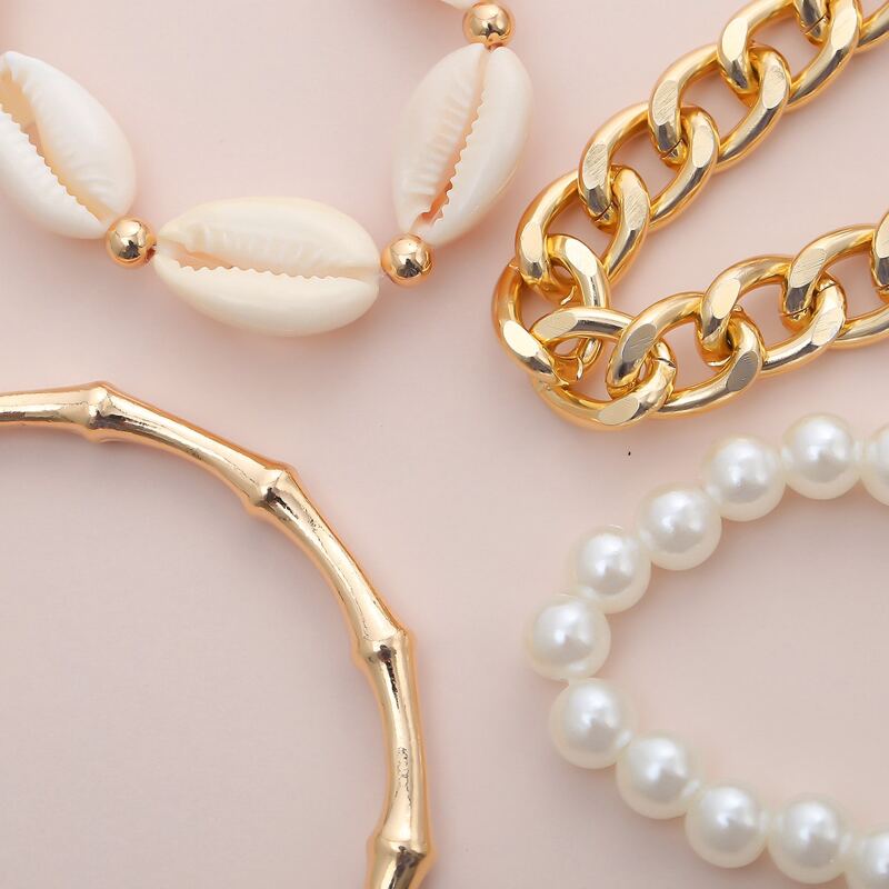 4pcs Shell Beaded Bracelet, Gold
