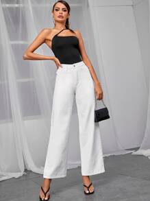 Jeans de pierna ancha con lavado blanco - Blanco - Ver 3