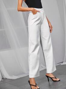 Jeans de pierna ancha con lavado blanco - Blanco - Ver 5