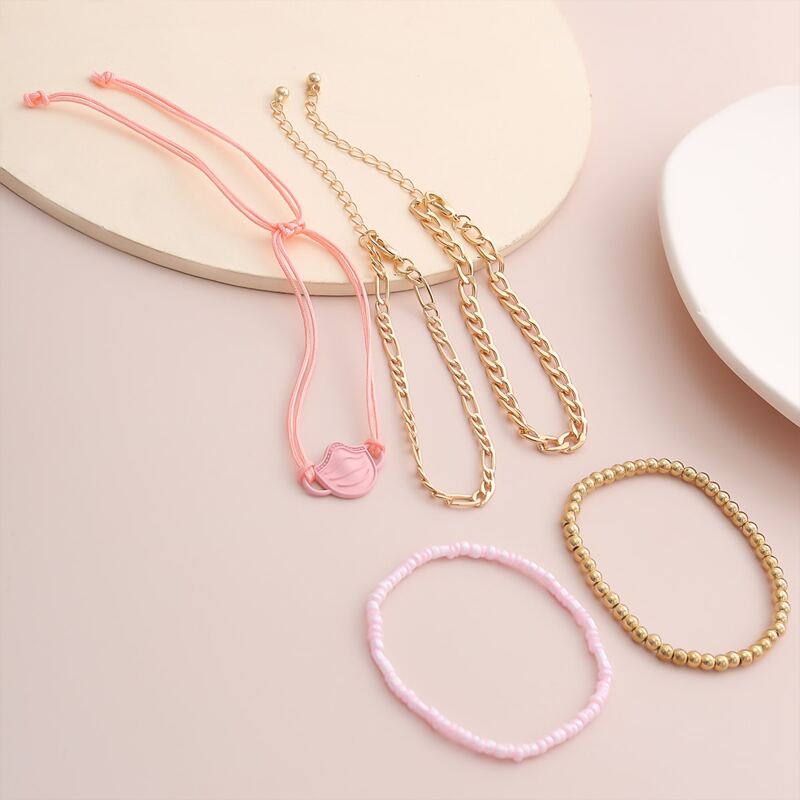 

5pcs Beaded Chain Bracelet, Multicolor