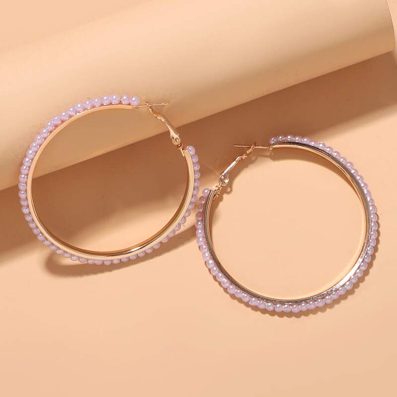 

Faux Pearl Decor Hoop Earrings, Purple