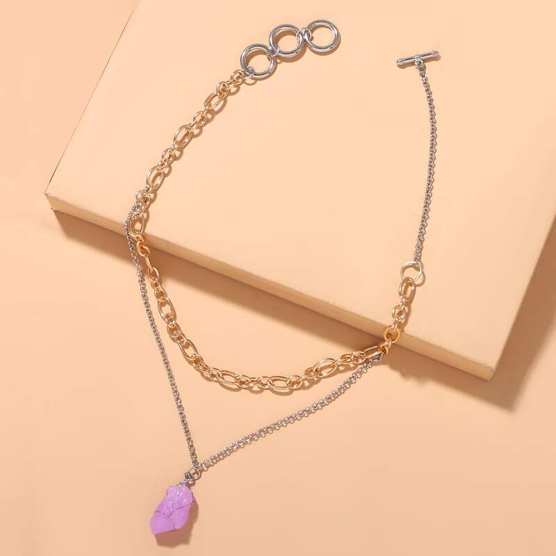Circle Layered Necklace, Purple