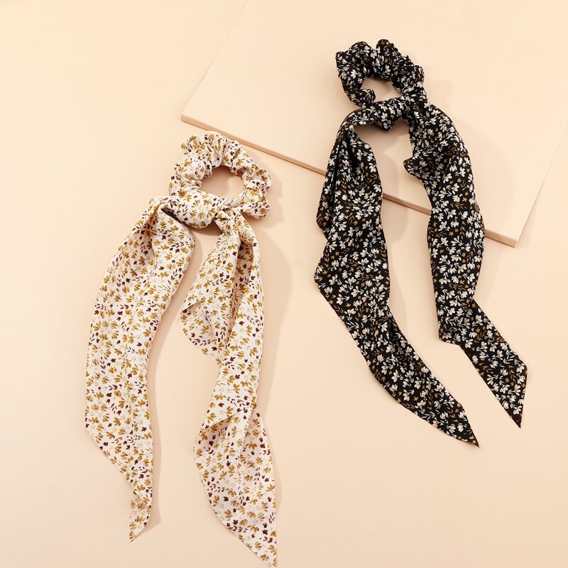 

2pcs Floral Pattern Scrunchie Scarf, Multicolor