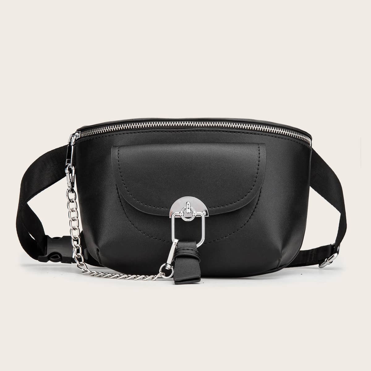 

Chain Decor Fanny Pack, Black