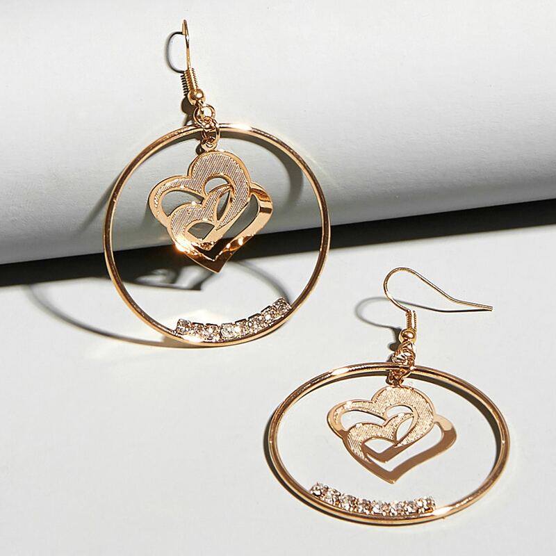 

Heart Decor Drop Earrings, Gold
