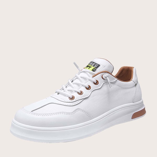 Men Lace-up Front Low Top Sneakers, White