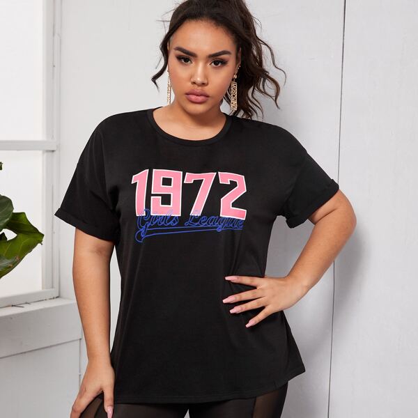 

Plus Drop Shoulder Letter Graphic Tee, Black