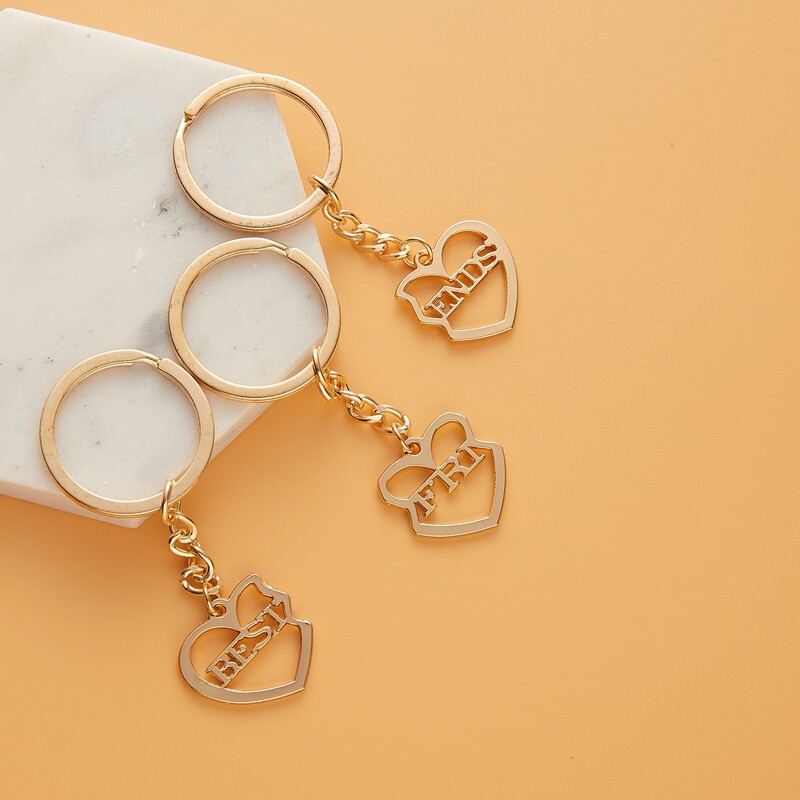 

3pcs Letter Decor Charm Keychain, Gold