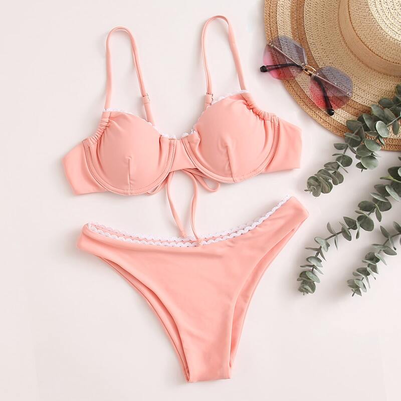

Tie Back Underwire Bikini Swimsuit, Pink