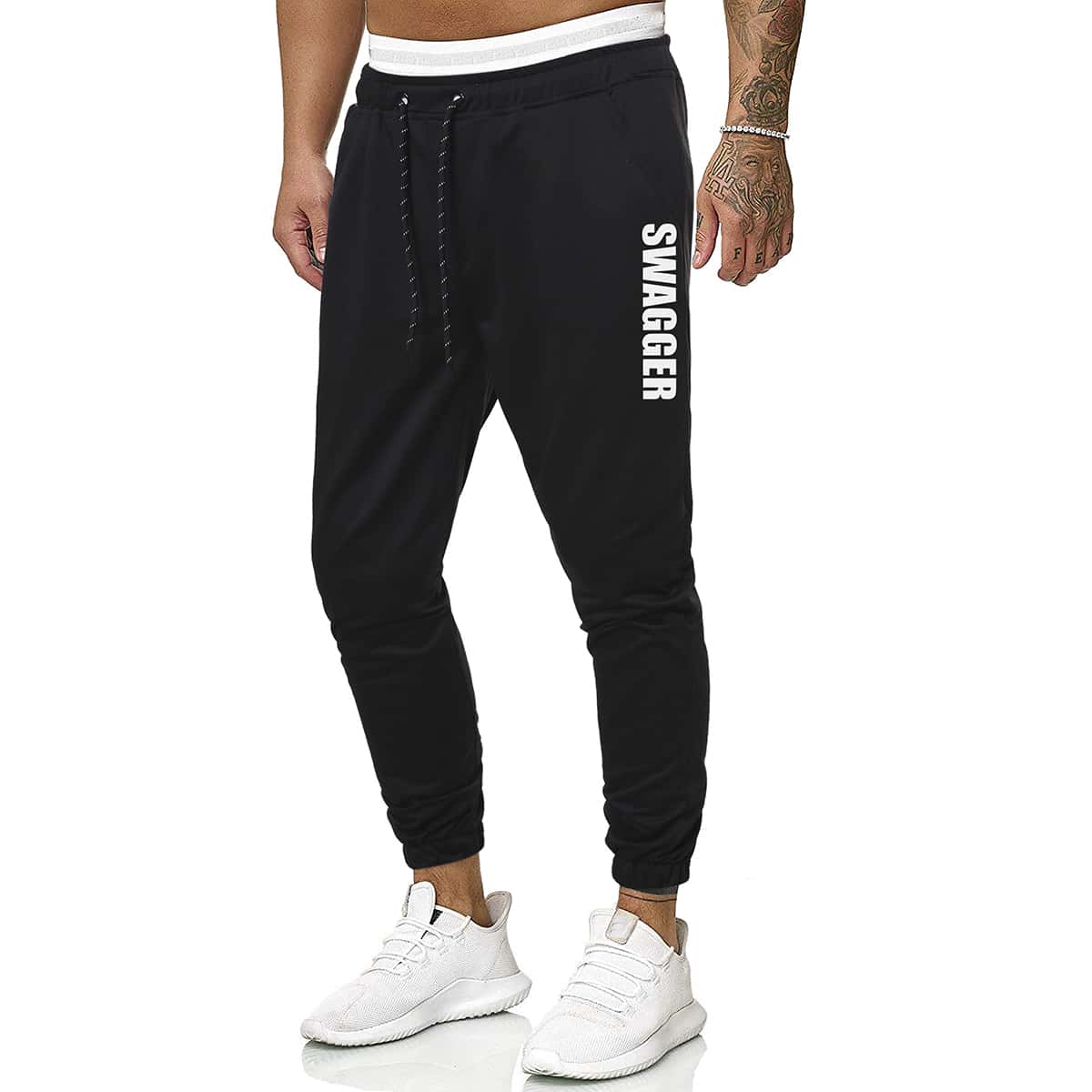 

Guys Letter Graphic Drawstring Sweatpants, Black