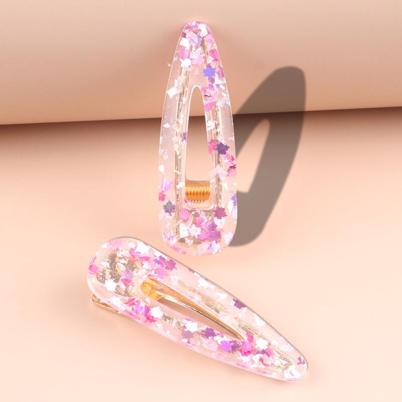 

2pcs Clear Floral Hair Clip, Pink