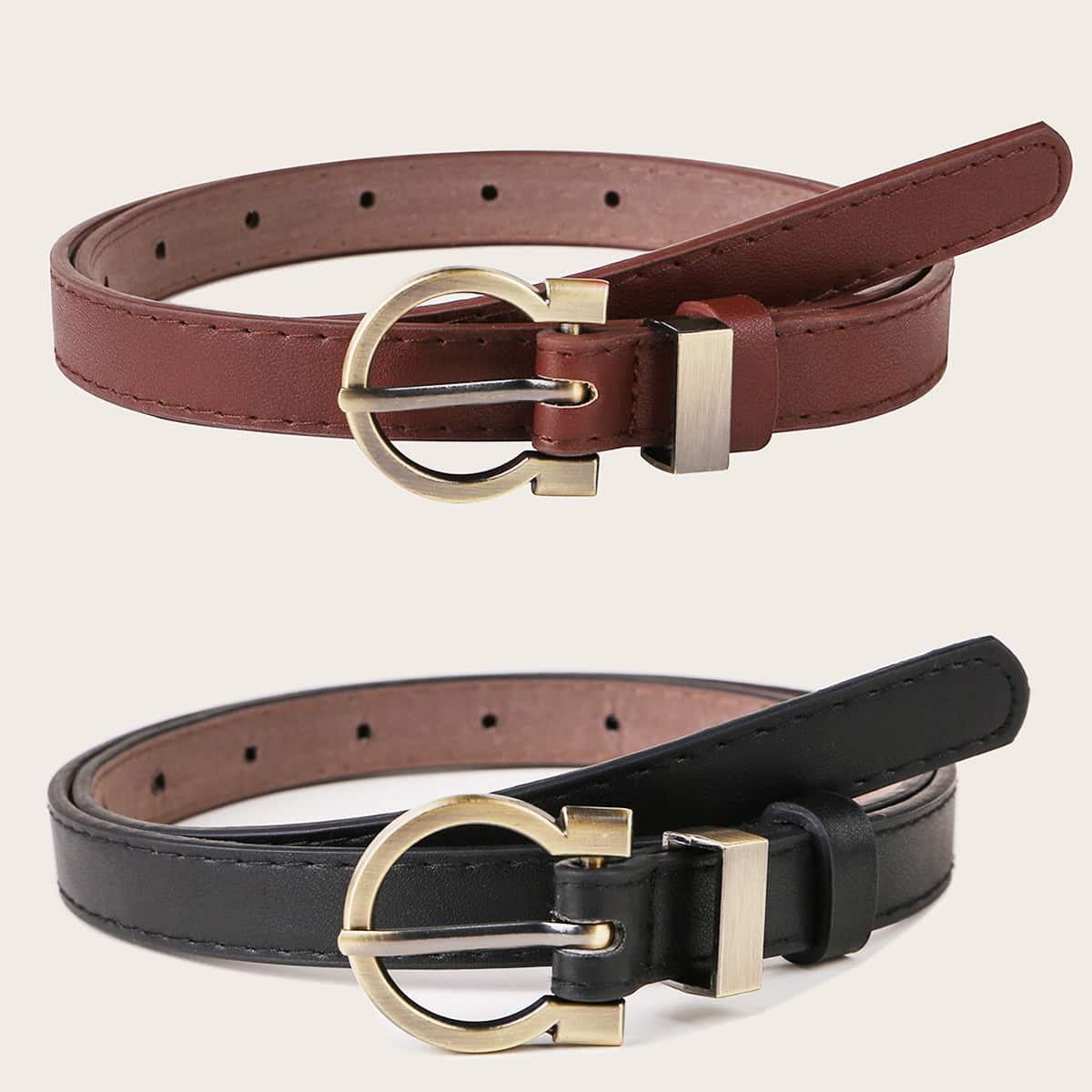 

2pcs Metal Buckle Belt, Multicolor