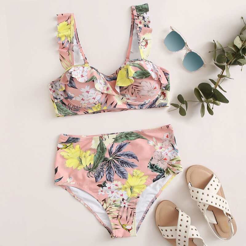 

Floral Ruffle Underwire Bikini Swimsuit, Multicolor