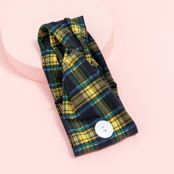 

Button Detail Plaid Headband, Multicolor