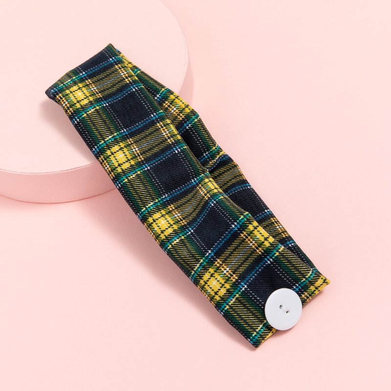 

Button Detail Plaid Headband, Multicolor