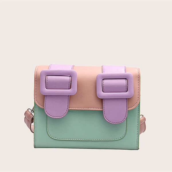 

Контрастная сумка через плечо с пряжкой для девочек, Многоцветный