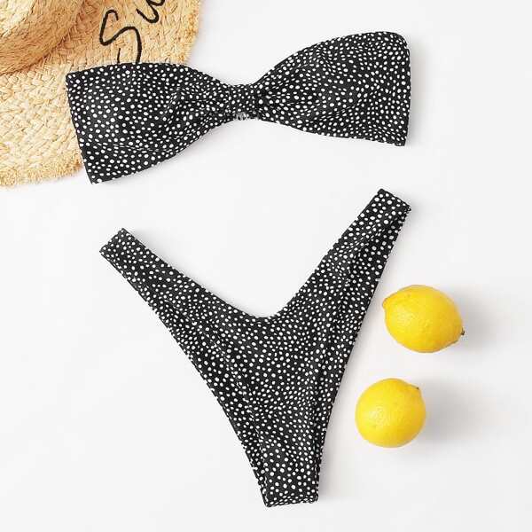 

Dalmatian Knot Bandeau High Leg Bikini Swimsuit, Black