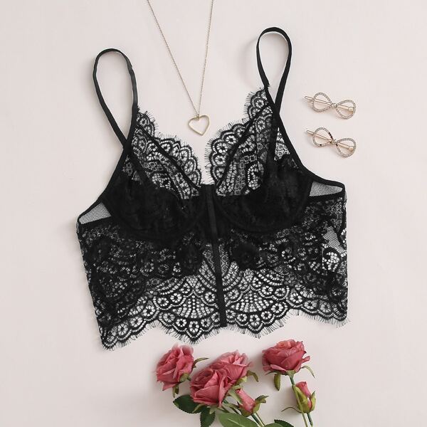 

Floral Lace Underwire Bra, Black