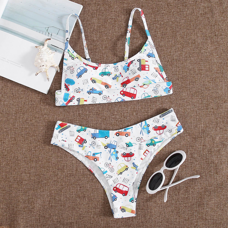 

Cartoon Graphic Bikini Swimsuit, Multicolor