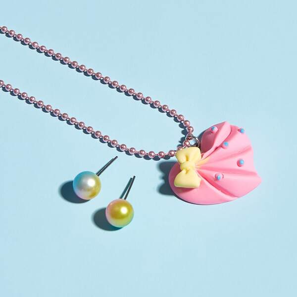 

3pcs Girls Heart Decor Jewelry Set, Multicolor