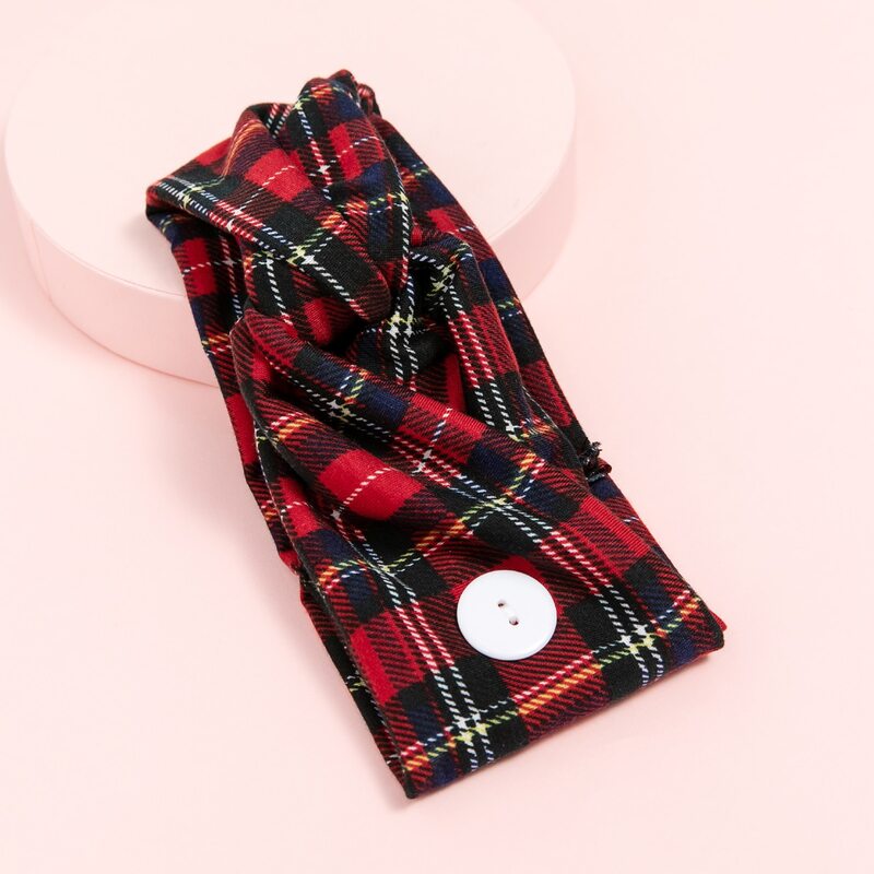 

Button Detail Plaid Headband, Red