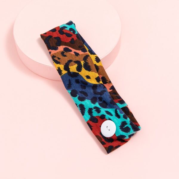 

Leopard Print Button Detail Headband, Multicolor