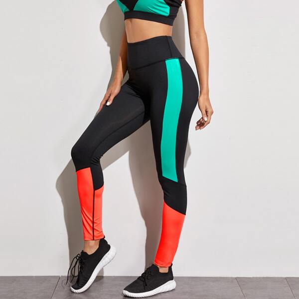 

Color Block Wide Band Sports Leggings, Multicolor