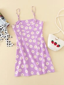 Vestido de tirantes con estampado floral - Morado - Ver 2