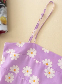 Vestido de tirantes con estampado floral - Morado - Ver 3
