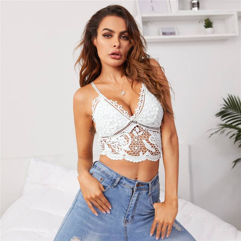 

Guipure Lace Longline Bralette, White