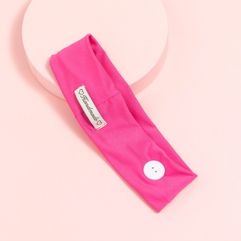 

Letter Print Button Detail Headband, Pink