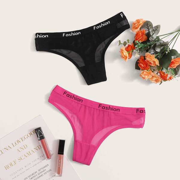 

2pack Letter Tape Mesh Panty Set, Multicolor