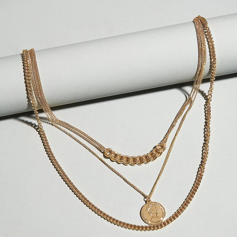 Coin Layered Necklace, Gold