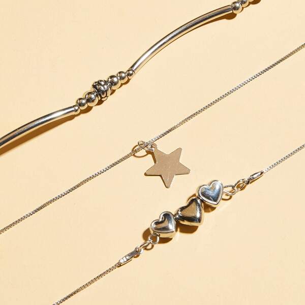 

3pcs Heart Charm Anklet, Gold