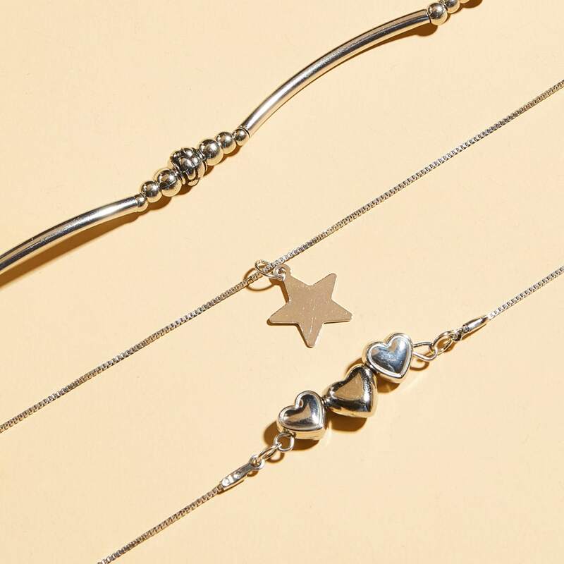 

3pcs Heart Charm Anklet, Gold