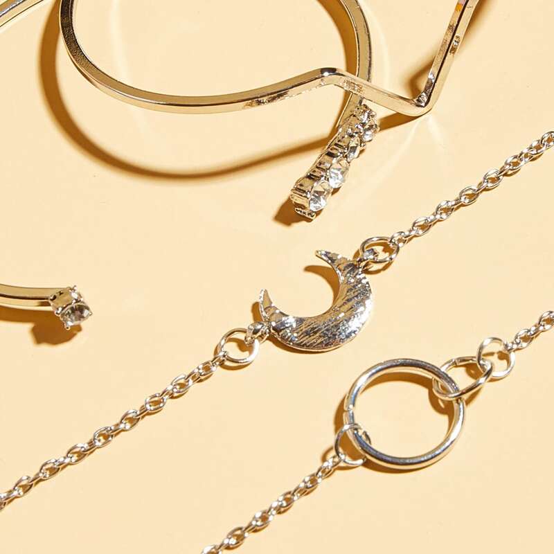 

4pcs Moon Decor Bracelet, Silver