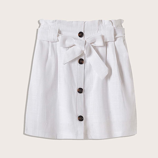 

Girls Button Front Self Tie Skirt, White