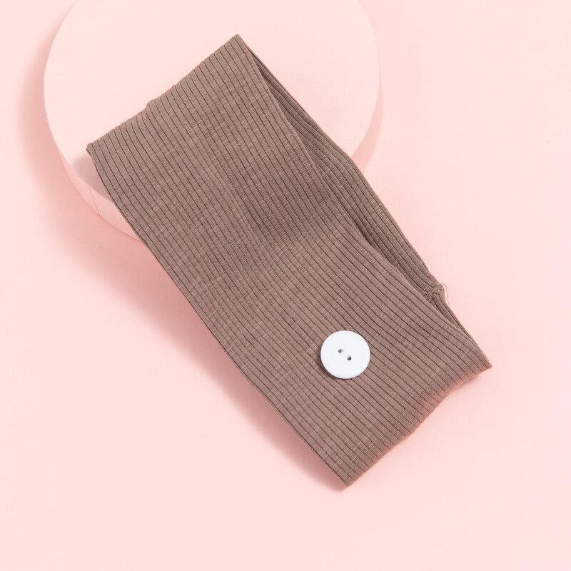 

Solid Striped Button Detail Headband, Brown