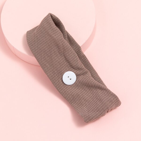 

Solid Striped Button Detail Headband, Brown