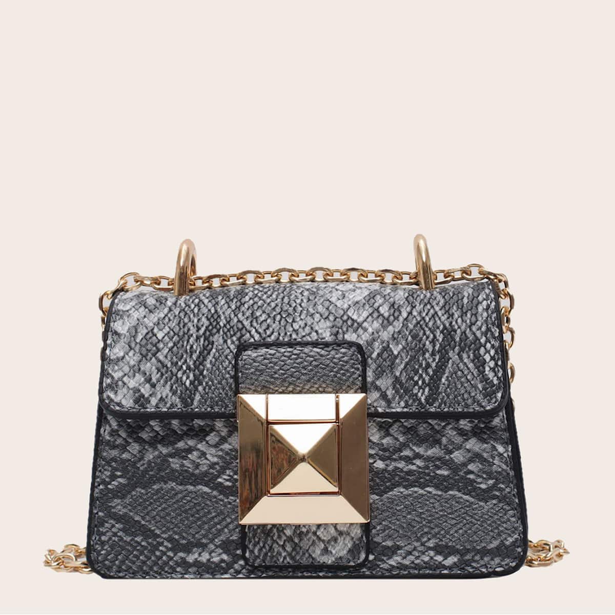 

Mini Snakeskin Chain Crossbody Bag, Grey