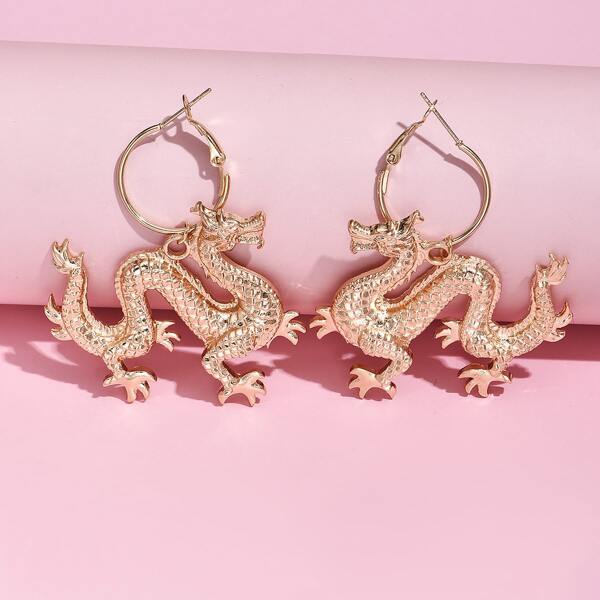 

Dragon Decor Hoop Drop Earrings, Gold