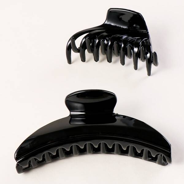 

2pcs Solid Hair Claw, Black