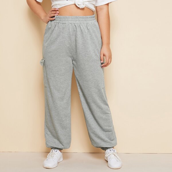 

Plus Solid Flap Pocket Sweatpants, Grey
