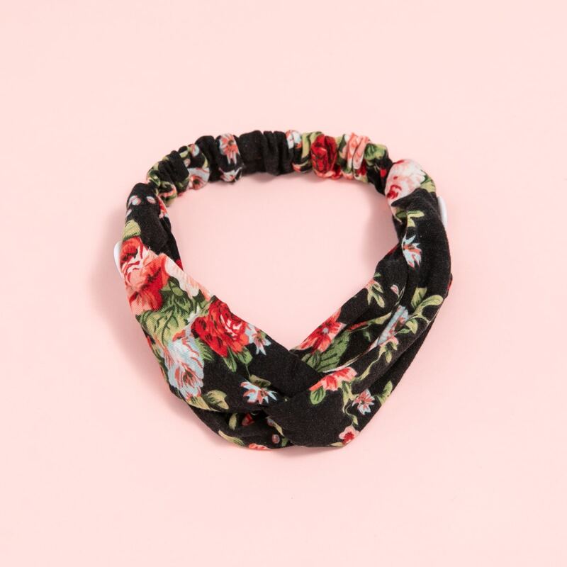 

Rose Pattern Twist Headband, Black